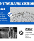 Small 1.97-inch 304 stainless steel carabiner clips, 10-pack for camping/hiking, heavy-duty snap hooks (front view)