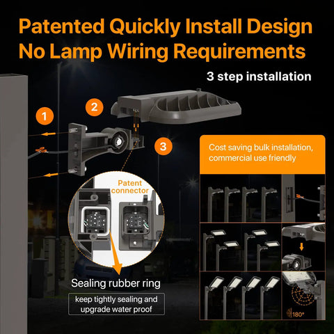 LED Parking Lot Light 200W 30,000 Lumens 5000K Street Light With Dusk To Dawn Photocell, easy install diagram