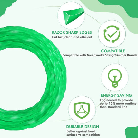 0.080 Inch String Trimmer Line, 157 Ft Pre Cut Twisted, Heavy Duty Replacement For Greenworks 80V 60V 48V 40V 24V Cordless Trimmers, 9 Pack