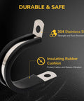 Close-up of 120 Pack Cable Clamp Set with Rubber Cushioned Stainless Steel Conduit Clamps, durable and safe design.