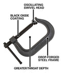 Columbian C Clamp With 12 Inch Opening And Six And A Quarter Inch Throat Delivers 9300 Lbs Clamping Force Drop Forged Regular Duty Design