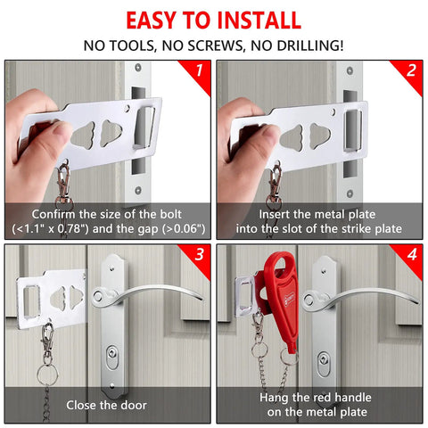 Step-by-step guide installing Portable Door Lock Latch For Travel And Home Safety, Extra Lockdown Security On The Go, Red