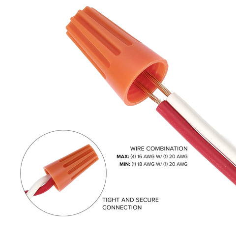 Orange Electrical Wire Connector Screw Terminal Kit 500 Pack Cone Shaped No Fuss Twist On UL Listed RoHS Compliant