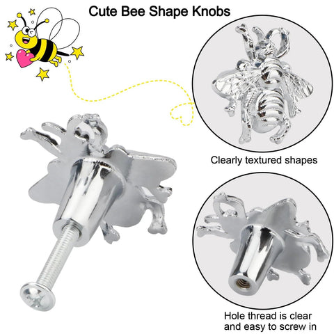 Bee Shape Brass Drawer Knobs Set Of 4 With Gold Finish for cabinets and furniture, showing close-up of bee shape and screw thread design.
