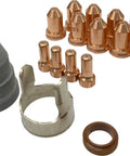 Pro Grade Consumables Kit For NT75CNC Torch On LTP7500CNC And LTP8050CNC showing 10 nozzles, 4 electrodes, stand-off guide, shield cap