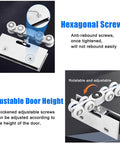 Aluminum Sliding Shower Door Track Kit With Rollers For Glass Doors 10-12 Mm Thick showing hexagonal screws and adjustments.