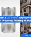 One Hundred Pack Stainless Steel 316 Hex Nipple Pipe Fittings 3/4 Inch Male NPT Thread Heavy Duty Bulk Run Rock Solid Workhorse Hardware For Water Fuel Air Gas Lines No Fuss Hook Up Guaranteed - Close-up of threaded pipe fitting.