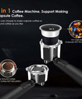 2 in 1 coffee machine featuring holders for capsule and ground coffee options