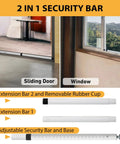 Adjustable Sliding Door Security Bar With Rubber Tips 18.5 To 51 Inches White Multi Use Patio Door And Window Security Bar Strong Steel Construction For Durable Protection Included In A Two Bar Pack