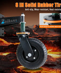 Heavy Duty 8 Inch Gate Wheels Rock Solid 360 Swivel Casters Built Tough Spring Loaded Suspension Rust Proof Fence Rollers 800 Lbs Capacity For Wood Or Steel Pipe Yard Gates Runs Smooth As Butter with solid rubber tire and mounting bracket.