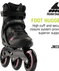 Macroblade 110 3WD Women's Fitness Inline Skates Black And Orchid; high lateral support cuff and speed lace closure detail.