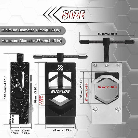 Adjustable Bike Saw Guide for Forks, Steerers, Seat Posts and Tubes, dimensions shown for easy tube cutting at home.