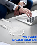 Splash Resistant Pop Up Countertop Outlet With 15W Wireless Charger And Dual USB Ports For Instant Plug And Play Setup Three Grounded Ac Outlets No Sweat Home Kitchen Upgrade White beside spilled water from a glass.