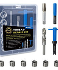 15 Piece M20x2.5 Metric Thread Repair Kit With Stainless Steel Wire Coil Inserts For Durable High Strength Internal Threads In Aluminum And Other Metals Quick Fix For Stripped Holes In Auto Machinery And DIY Projects shown with tools and inserts