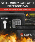 Compact Home Safe With Fireproof Bag Digital Keypad And Light 0.23 Cu Ft Mini Safe For Cash Jewelry Passports And Valuables Easy Key Access Security For Home Office Stash with anti-drill design and fireproof protection.