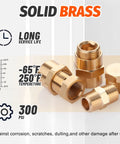 Front view of solid brass pipe fittings assortment kit (60 pcs) with reducers, hex nipples, end caps and plugs