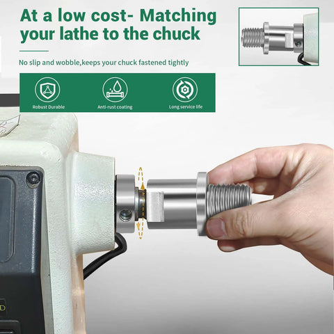 Hand installing Lathe Headstock Spindle Adapter Converts Five Eighths Inch Shopsmith Internal Thread To One Inch Eight TPI External