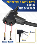Dual Head Presta Schrader Air Chuck With Digital Tire Gauge And Inflator 3 To 200 PSI Precision One Percent 16 Inch Hose Valve Adapter
