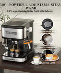 Top Shelf 20 Bar Espresso Machine With Integrated Milk Frother And Steam Wand Heavy Duty 1100 Watt Stainless Steel Coffee Maker with frothing wand.