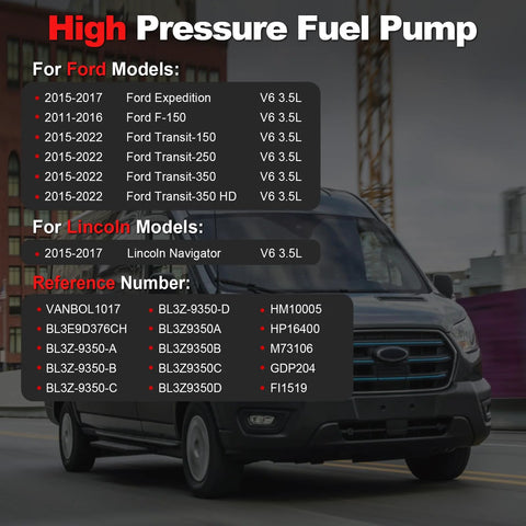 High Pressure Fuel Pump For Ford F-150 2011-2016, Expedition 2015-2017, Transit 150 250 350 HD 2015-2022, Lincoln Navigator 2015-2017 V6 3.5L GDP204 Replacement Part compatibility chart