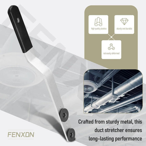 Image of a 16 Inch Duct Stretcher Tool For HVAC Ductwork Alignment With Offset Handle And Sliding Washers, shown with metal construction and grip.