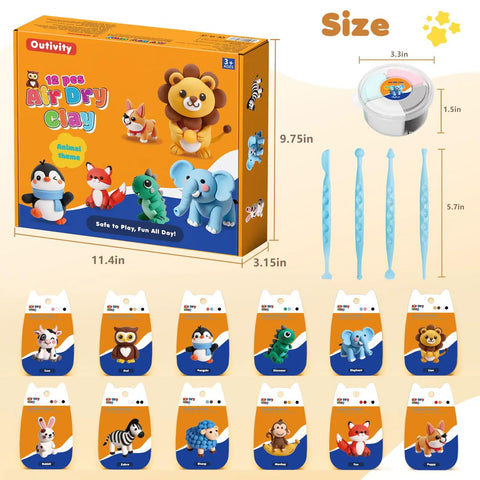 Air Dry Clay Kit For Kids With 12 Animal Crafts Colorful Modeling Clay And Sculpting Tools Step By Step Tutorials Safe Nonstick Diy Art Set