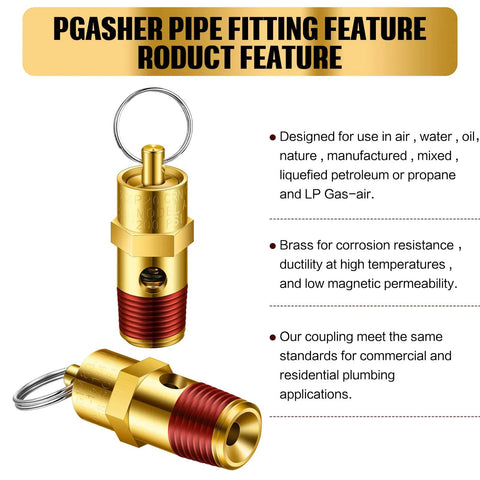 1/4 inch brass pressure relief valve set with corrosion resistance and sealed thread locks for air, water, and gas systems.