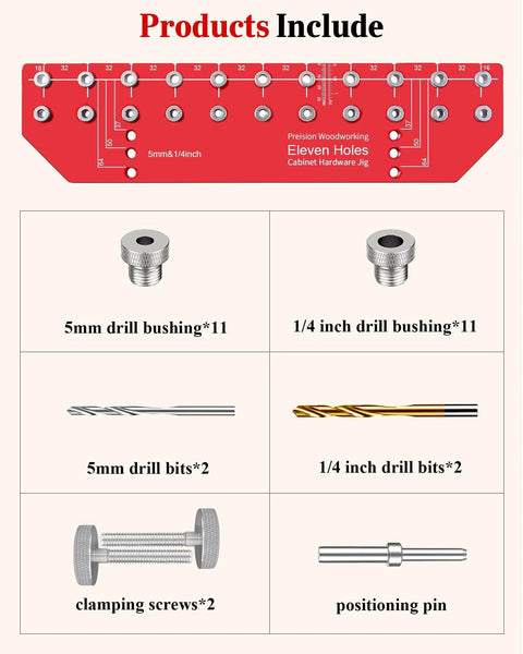 11 Hole Shelf Pin Jig For Cabinets And Wardrobes, Adjustable Shelf Hole Jig With One Quarter Inch And Five Mm Drill Bits kit