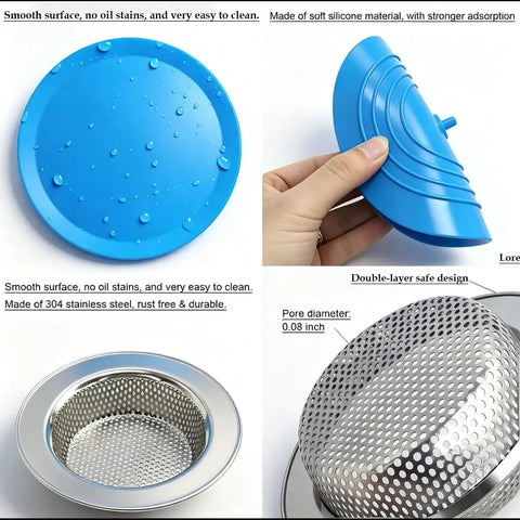4 Pack Kitchen Sink Strainer Stopper Kit With Silicone Drain Plug Covers Universal 4.5 Inch Stainless Steel Drain Strainer Food Debris Catcher And Water Stopper For Kitchen Sink