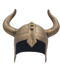 Kids Viking Horned Helmet For Costume Play LARP And Halloween, bronze PVC helmet with horns, front view, imaginative roleplay prop