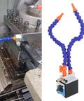 Adjustable Magnetic Coolant Pipe Holder With 60mm Base And G1/4 To G1/2 Hose Fittings on CNC machine for tool cooling