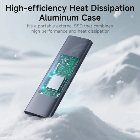 Ultra Fast 2TB External SSD With USB 3.2 Gen2 Type C, Aluminum Alloy case, shown with open circuit board design.