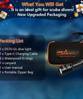 Image showing packaging of Two In One Scuba Diving Light With 1500 Lumen White Beam And Green Signal For Night Dives, Rechargeable Underwater Flashlight.