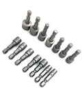 14-Piece Quick Change Nut Driver Bit Set With Steel Metric Socket Wrench, Quarter Inch Hex Shank, Includes Drill Bits