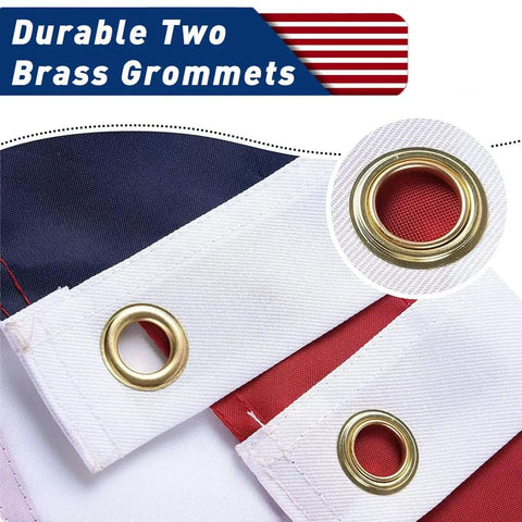 Heavy Duty 3x5 Outdoor American Flag Built Tough From Polyester With Embroidered Stars And Sewn Stripes Brass Grommets All Weather US Flag For Lawn Porch Or Garden Display showing durable brass grommets.