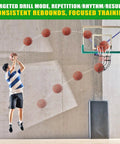 360-Degree Swivel Track Basketball Return Attachment For Home Courts With Quick-Setup Non-Slip Rebounder And Adjustable Angles For Every Shot From Free Throws To Three-Pointers Multi-Directional Practice Tool, basketball drill scene