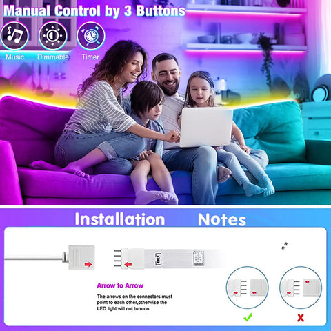 Family enjoying 130Ft LED Strip Lights For Bedroom With App Control, Music Sync, Color Changing LED Strips, Remote Included