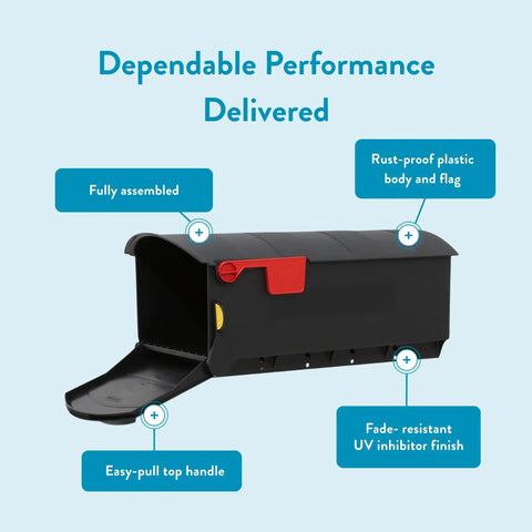 Large Capacity Plastic Post Mount Mailbox In Black For Outdoor Use, Weatherproof And Rustproof, USPS Compatible, open view