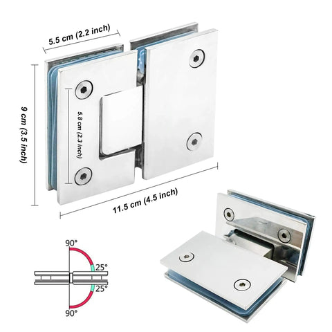 Two Pack Frameless Shower Door Hinges Built To Last 180 Degree Glass To Glass Hinges Heavy Duty 304 Stainless Steel Frameless