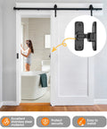 90 To 180 Degree Barn Door Lock Set Black installed on white sliding bathroom door.