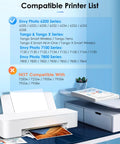 64XL Black And Color Ink Cartridge Combo Pack For Envy Photo And Tango X Printers next to a printer with compatibility list.