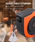 Retractable 75 Ft Heavy Duty Extension Cord Reel With 14/3C SJTOW Cable shown in detail with triple tap outlet.