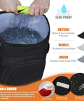 Insulated Leakproof Cooler Backpack With Waterproof Oxford Fabric Large Capacity Holds 30 Cans Lightweight, black, shown open with water inside.