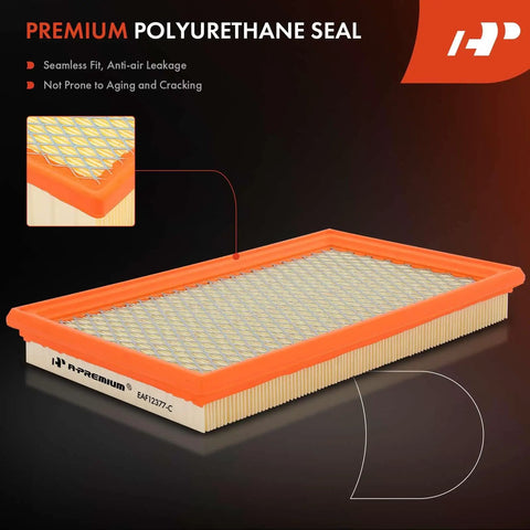 Beefed Up Engine Air Filter for Infiniti Nissan Saab Subaru, rectangular with orange frame and polyurethane seal