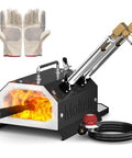 Dual Burner Propane Forge Kit 2600F For Blacksmithing And Knife Making with gloves, showing fast heating feature