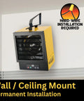 Heavy Duty Electric Forced Air Garage Heater With Remote Control 17060 Btu mounted on wall, showcasing hard-wire installation for efficient heating.