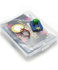 Analog Piezo Vibration Sensor Module for Arduino DIY Kit Plug And Play Ceramic Piezo Disc With Analog Output Dope For Prototyping Robots And Vibration Sensing Projects Case Pack Of Five EK1952, blue module and piezo disc in plastic case