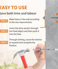 Graphic showing installation steps of Quarter Inch By Two Inch Hammer Drive Nail In Anchors 30 Pack For Cement Walls Concrete Brick Block Zinc Plated Masonry Fasteners For Electrical Boxes Brackets And Frames Ideal For Masonry Mounting