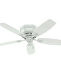 Low Profile 48 Inch Ceiling Fan No Light For Indoor Or Outdoor Use Flush Mount Damp Rated White With Five Blades And Pull Chain