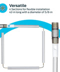 Flexible Magnesium Anode Rod for Water Heaters, 42 Inch Length, Three Quarter Inch by Three Inch NPT Stainless Steel Nipple, Chrome Finish, Heavy Duty Tank Protection, Easy Install, 60286 shown in four sections highlighting versatility and flexible installation.